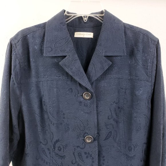 Coldwater Creek Women's Navy Embroidered Button Down Light Weight Coat Jacket - Picture 3 of 13